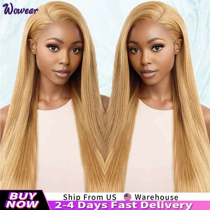 Perruque Lace Front Wig lisse naturelle-Sophia, cheveux humains, blond miel #27, 13x6 HD, perruque t