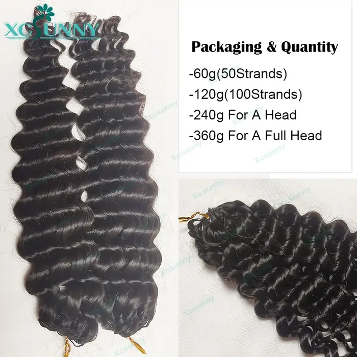 Extensions de cheveux humains bouclés au Crochet, nœud invisible, sans nœuds, pré-séparés avec ficel