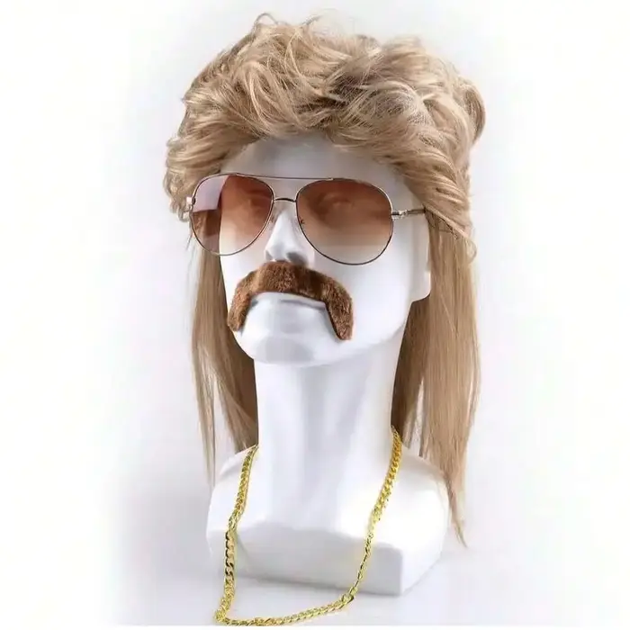 Perruque mulet des années 80 et 90, accessoires de tenue pour hommes, perruques synthétiques blondes