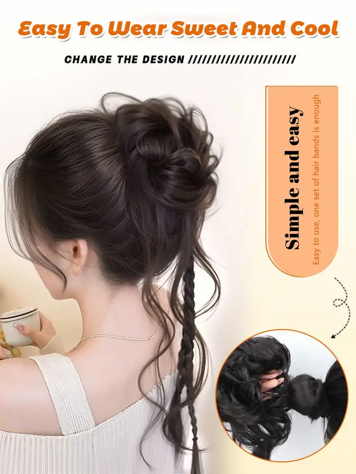 Chignon synthétique Y2K tressé, bandeau élastique bouclé, chouchou, faux cheveux pour femmes, épingl