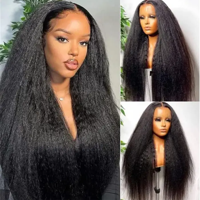 Perruques Lace Front Kinky Straight de 40 pouces en cheveux humains, densité 250%, Yaki Straight, de