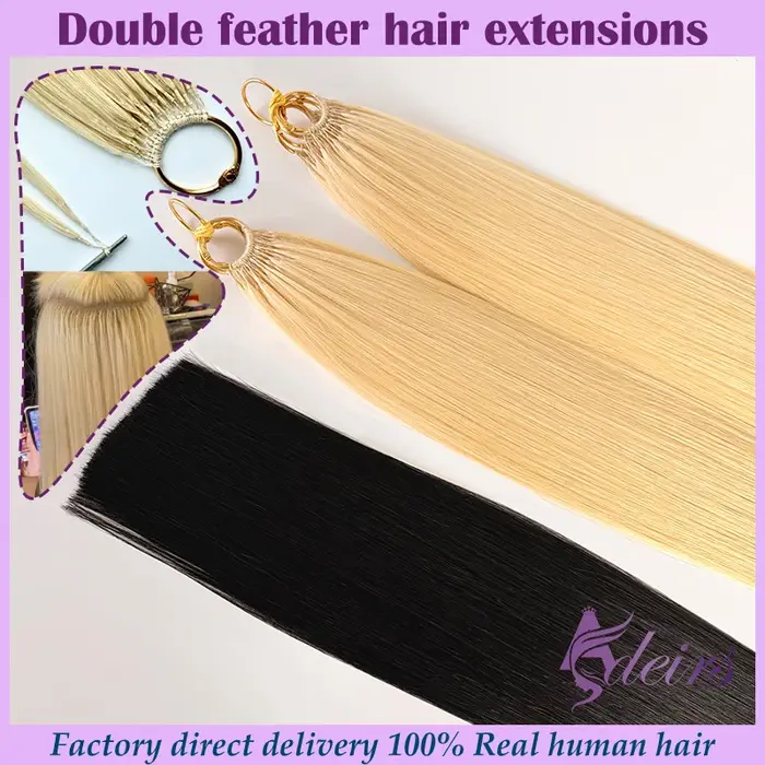 ADEIRS Double ligne plume nouvelles extensions de cheveux naturel réel