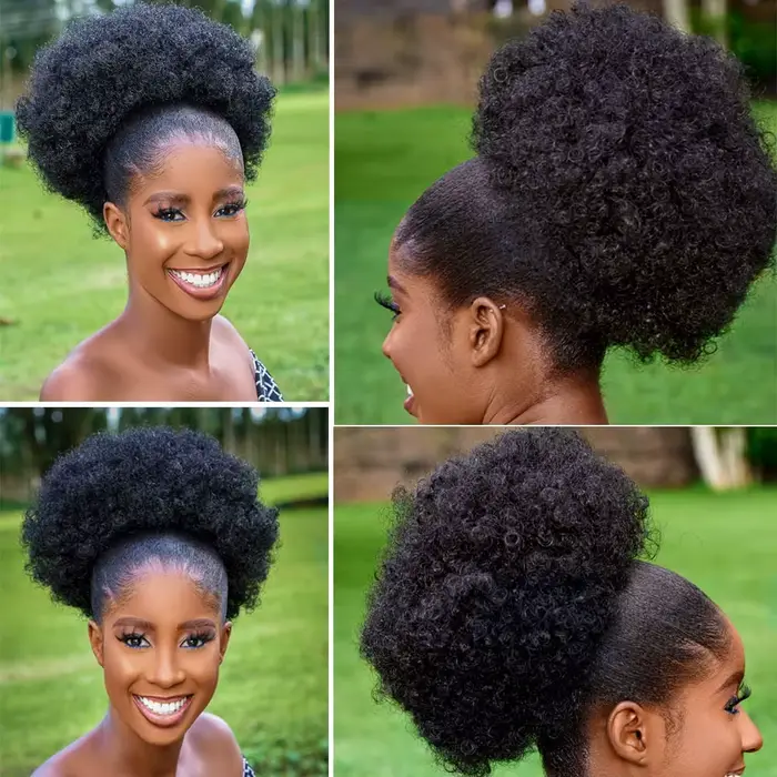 Grande queue de cheval synthétique Afro avec cordon de serrage, Extensions capillaires courtes crépu