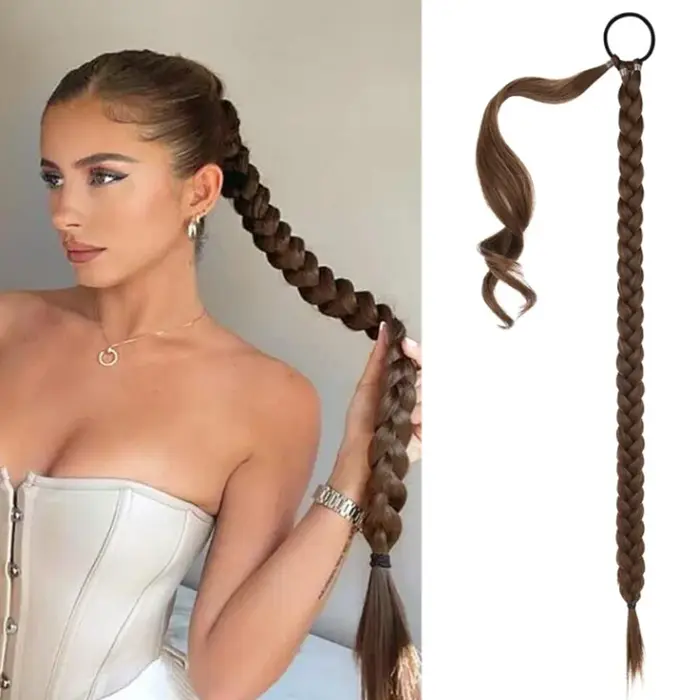Extension de queue de cheval longue tresse avec cravate élastique enveloppement droit autour des Extensions de cheveux tressés postiche synthétique naturelle 30 pouces