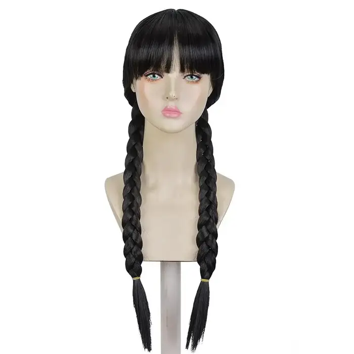 Perruque synthétique tressée noire Addams perruque queue de cochon tressée noire tresses Costume d'H