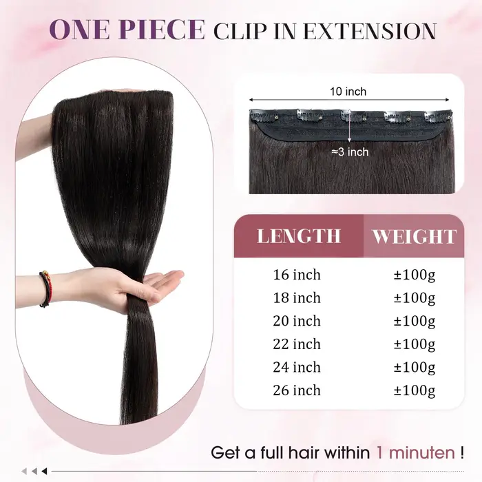 Clip dans les Extensions de cheveux humains 1 pièce 5 Clips 3/4 pince pleine tête sur Extension