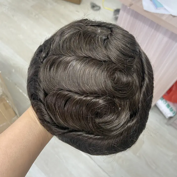 Toupet pour hommes, cheveux humains Q6 | Postiche hybride à base en dentelle + PU, combine le réal
