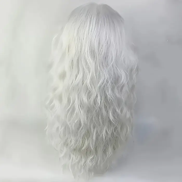 Perruque bouclée blanche pour hommes avec frange – Cheveux synthétiques ondulés naturels pour cosplay