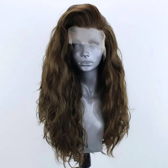 Perruque Lace Front Wig synthétique bouclée brune Cool, perruque brune longue et ample bouclée, perr
