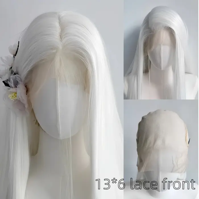 13*6 perruque avant en dentelle blanche pour les femmes 26 pouces perruques de cheveux longs raides fibres de haute