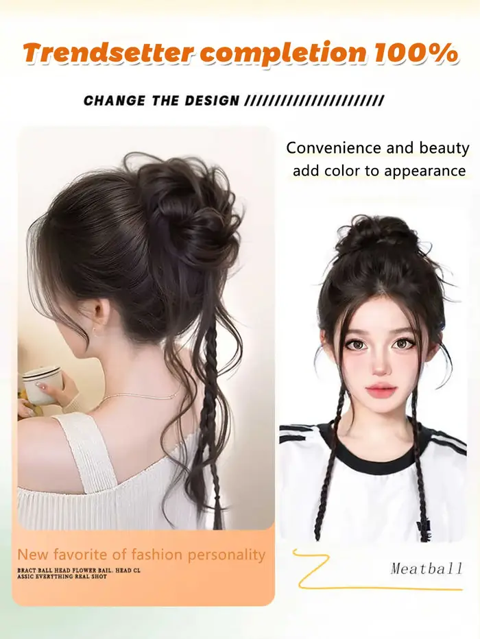 Chignon synthétique Y2K tressé, bandeau élastique bouclé, chouchou, faux cheveux pour femmes, épingl