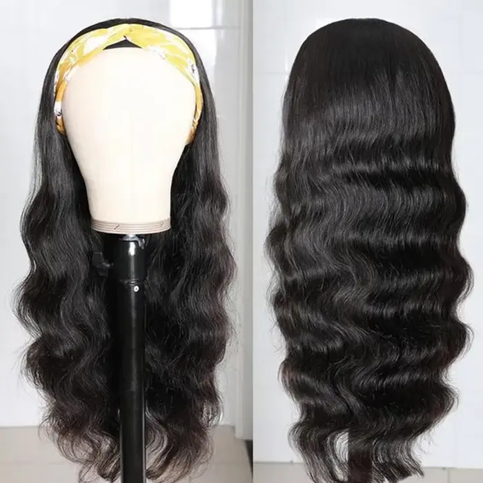 Perruque bandeau ondulée de 42 pouces pour femmes, cheveux humains, sans colle, prête à porter, chev