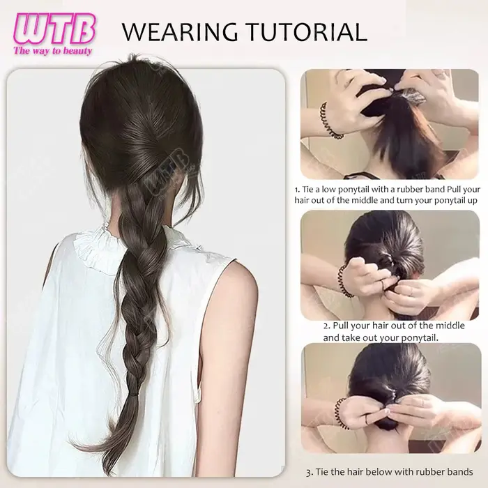 Perruque synthétique tressée pour femme, clip queue de cheval, tempérament paresseux, cheveux tressé