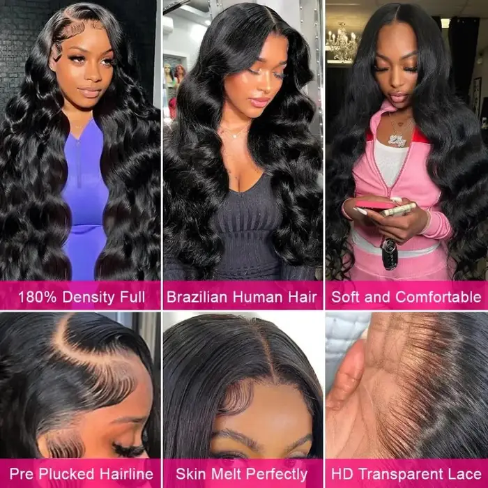 Perruque Lace Frontale Body Wave 13x6 HD en Cheveux Humains Naturels, Perruques Lace Front 13x4 Tran