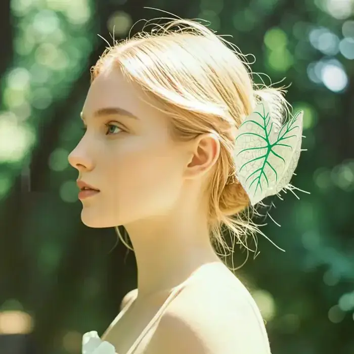 Pince à cheveux en acétate écologique motif feuilles de la série Forêt