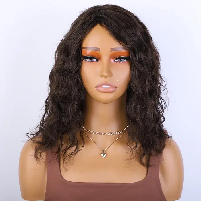 Perle noire courte coupe lutin brun naturel Multi séparation 100% vrais Cheveux humains qualité Perruques
