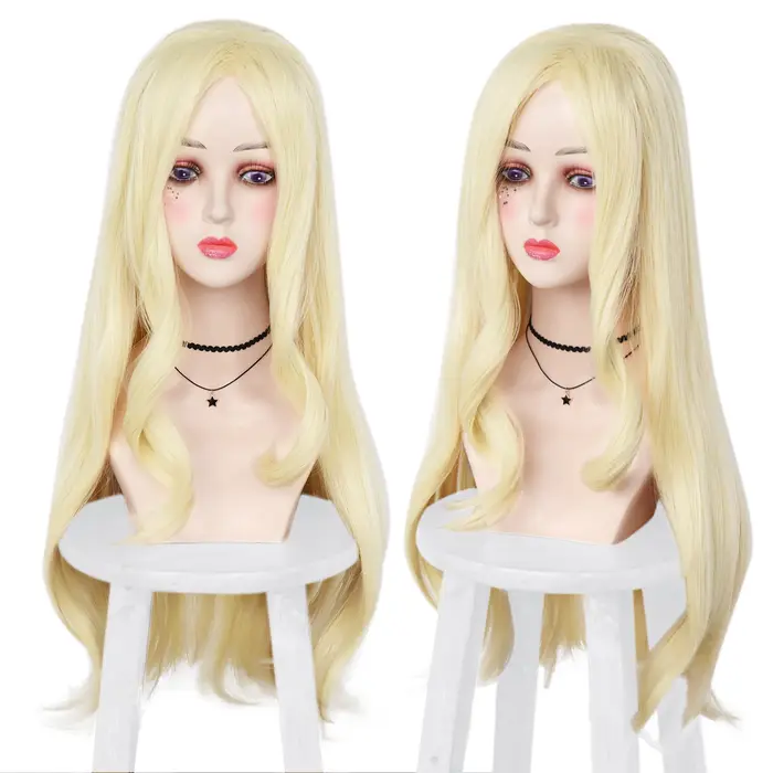 Perruque synthétique réaliste longue et ondulée blond clair
