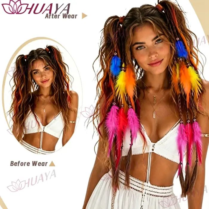Extensions de cheveux synthétiques en plumes de style bohème pour femmes