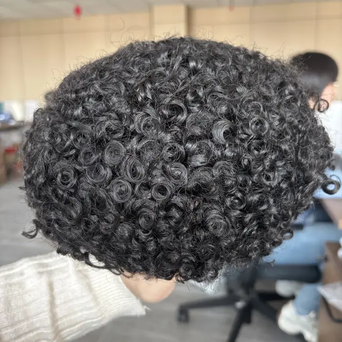 Prothèse capillaire homme Afro en cheveux naturels, bouclés Jerry 12mm, base fine mono, toupet pour 