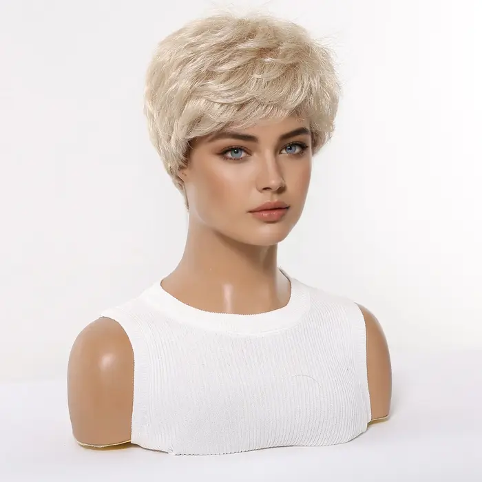 Perruques synthétiques courtes blondes platine pour hommes