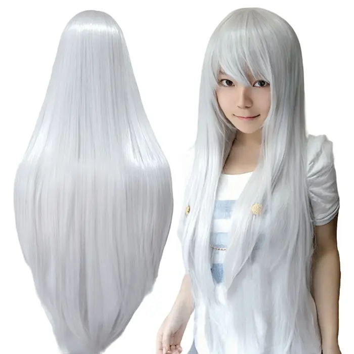 Perruque synthétique longue blanche argentée pour Anime Cosplay Halloween Costume fête