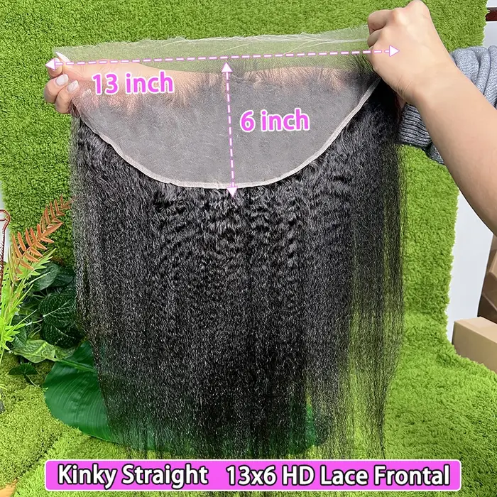 Kinky Straight 13x6 HD Lace Frontal 100% Cheveux Humains # Cheveux Vietnamiens Naturels Noirs 1B Pré