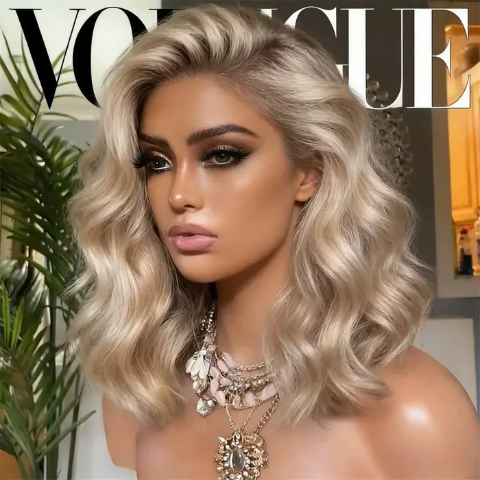 Perruque synthétique Lace Front courte ondulée