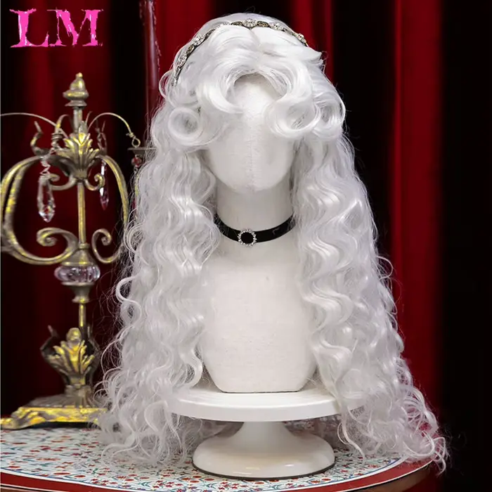 LM LM Perruques de Cosplay synthétiques ondulées longues ombrées blanches, perruques synthétiques