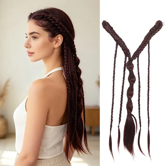 Extensions de cheveux tressés style elfe à demi-tête avec pinces BB, fausses extensions en fibre syn