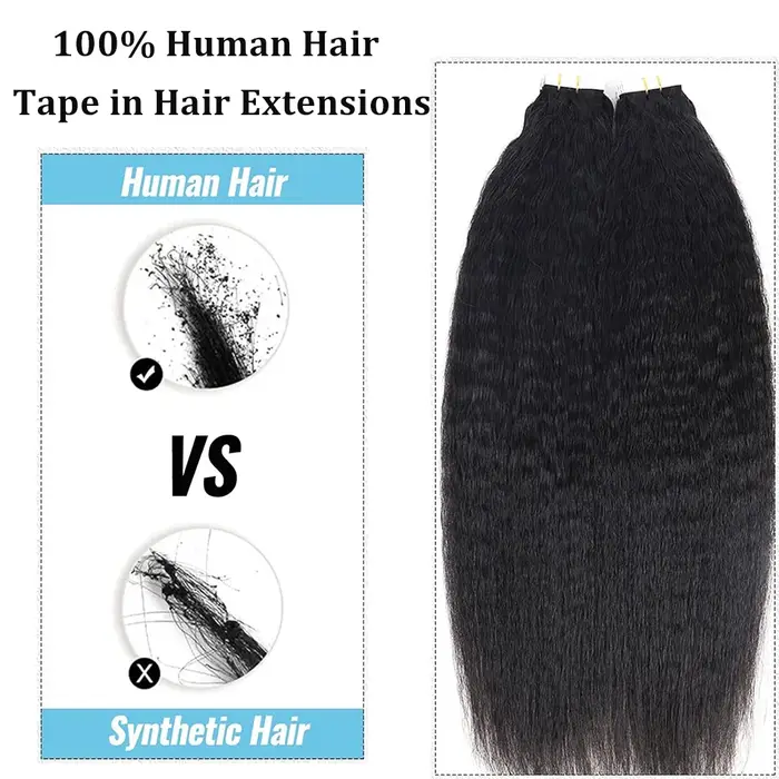 Extensions de cheveux brésiliens 100% naturels bouclés, cheveux crépus lisses, 22 24 pouces, noir na