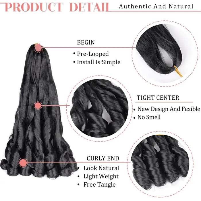Cheveux tressés bouclés français 12/16/24 pouces