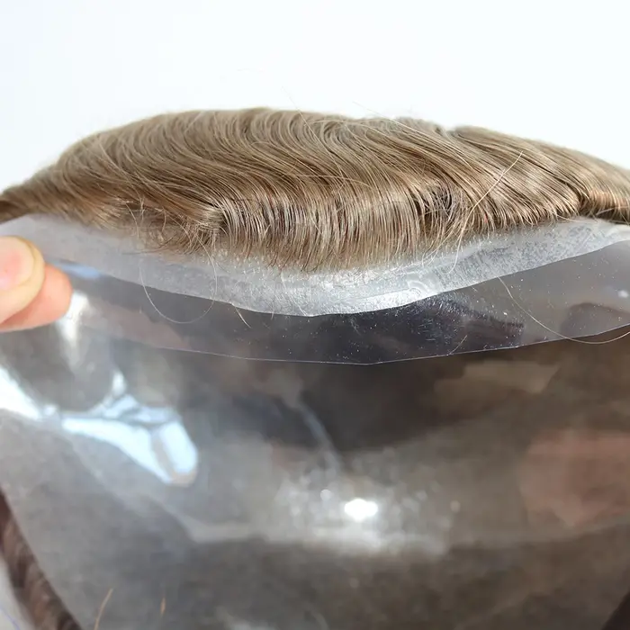 Délié naturel 0.02mm Base de peau Super mince toupet pour hommes 80 ~ 90% densité gris mâle système