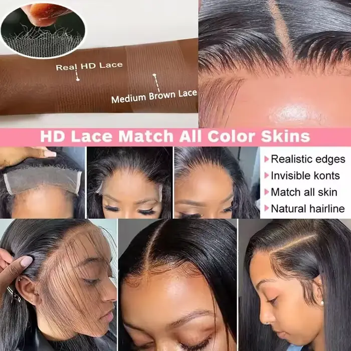 Perruques en cheveux humains 13x6 360 HD Lace Front pour femmes noires, densité 250, lisses comme de