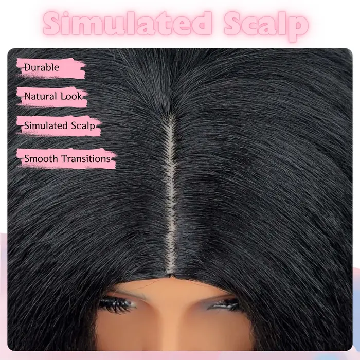 Perruque Yaki noire lisse mi-longue de Style africain pour femmes