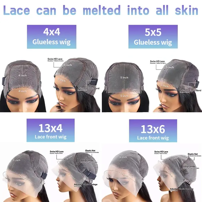 Perruque Lace Frontal Wig naturelle brésilienne transparente, cheveux lisses, sans colle, 4x4, Hd, 1