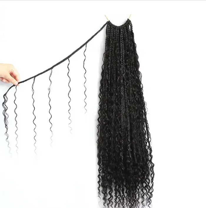 Crochet Boho Box tresses avec boucles de cheveux humains pré-bouclées boîte tresses avec cheveux hum