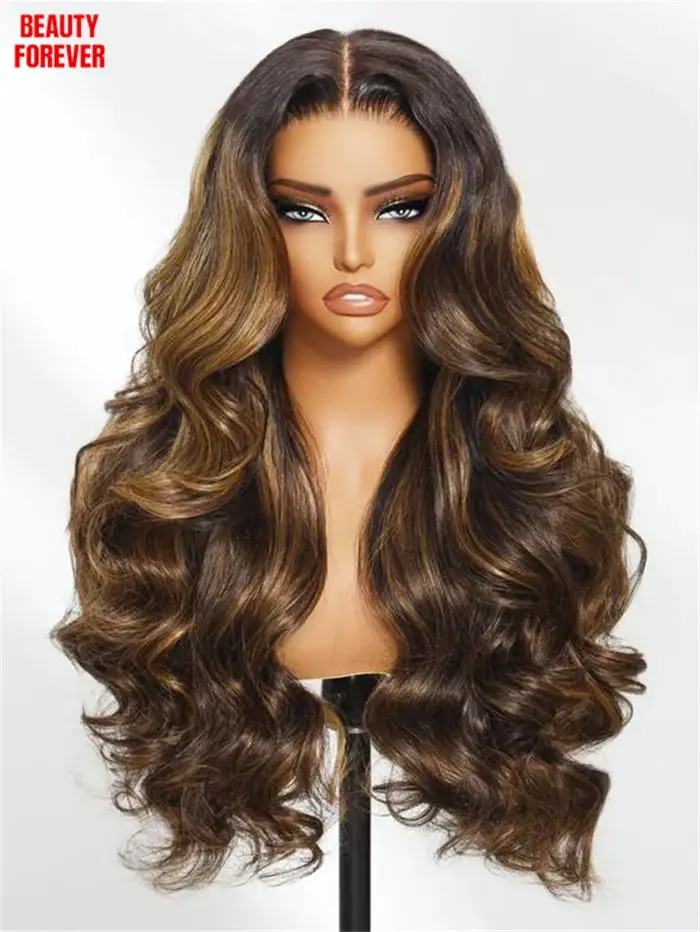 Perruque Beautyforever Balayage Brun Mèches Dégradées Effet Ondulé 7x5 Sans Nœuds Sans Colle Cheveux Humains Naturels