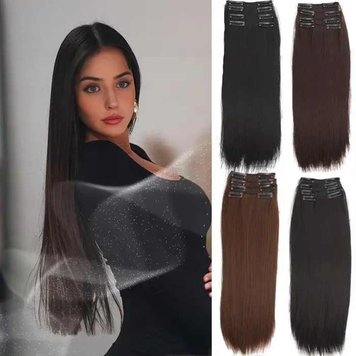 Extensions capillaires synthétiques lisses quatre pièces pour femmes, 4 pièces, 16 pouces/20 pouces/