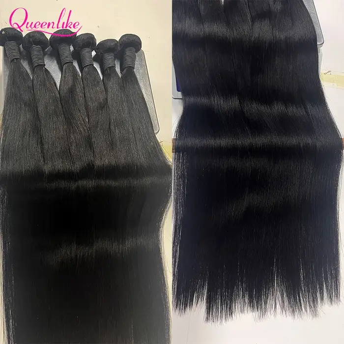 Extensions de cheveux humains lisses Queenlike 12A avec closure 4x4 5x5 6x6 13x4 en dentelle, 3 mèch