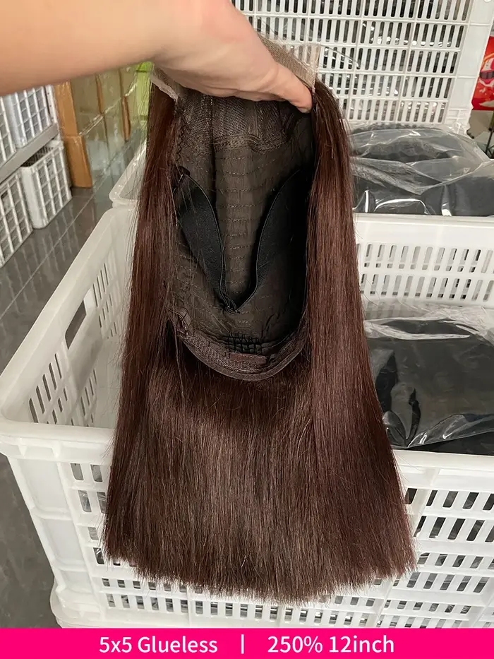 Perruque Bob 5x5 Double Drawn 100% Cheveux Humains, Perruque Lace Front Sans Colle # 2 Perruques en 