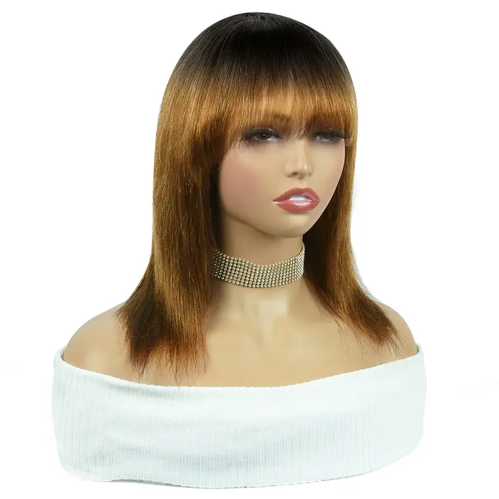 Perruque en cheveux humains lisses Omber avec frange