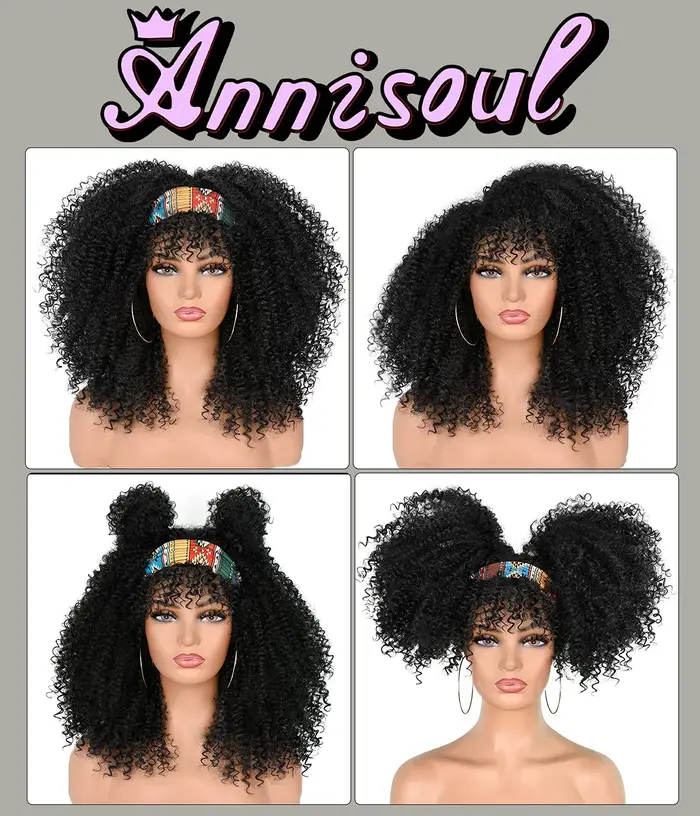 Perruque Afro bouclée crépue avec frange pour femmes noires