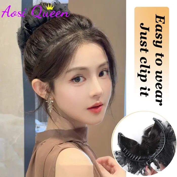 Extensions de chignon synthétiques avec pince à griffes et décoration en tulle