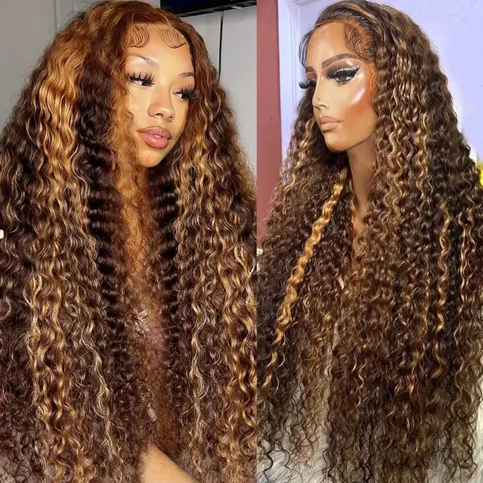 Perruques bouclées blond miel 13x6 sans colle perruque à reflets cheveux humains prêt à porter Ombre couleur