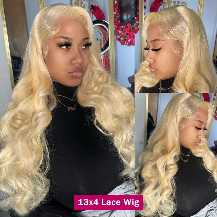 613 perruque de cheveux humains 13X6 vague de corps Blonde Hd dentelle frontale perruque pré-épilée 