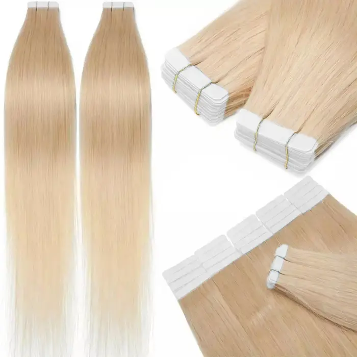 Extensions de cheveux humains Tape Ins, Extensions de cheveux, Blonde Tape in Hair, Document Wiltshire ach, Trame de peau blonde, Seamless Tape Ins, #613