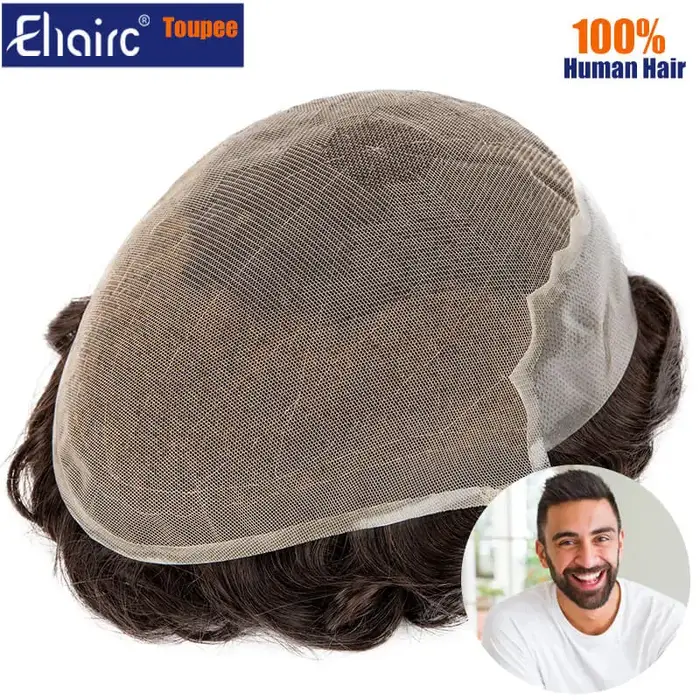 Q6 hommes perruque humaine mâle cheveux prothèse dentelle et noué PU perruques
