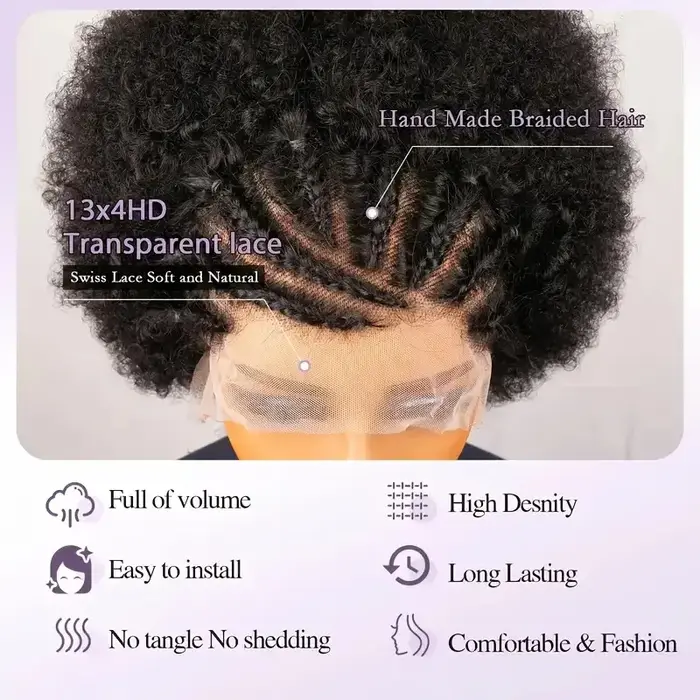 13x4 court Afro crépus bouclés Bob dentelle avant tressé perruques pour les femmes noires