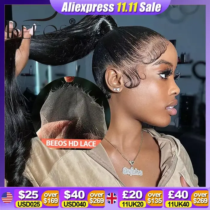 BEEOS-Perruque Full Lace Front Wig 250% naturelle brésilienne, cheveux vierges crus, pre-plucked, qu