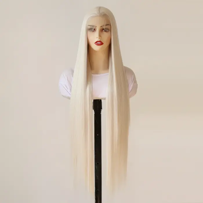 Perruque Lace Front Wig synthétique Blonde platine 13x4, perruque synthétique longue et lisse de 40